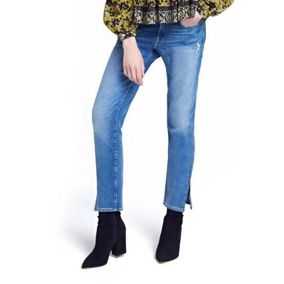 Frame Le Boy Denim Jeans Picadilly Blue Size 27 Distressed Ankle Zip Medium Wash - Picture 1 of 14